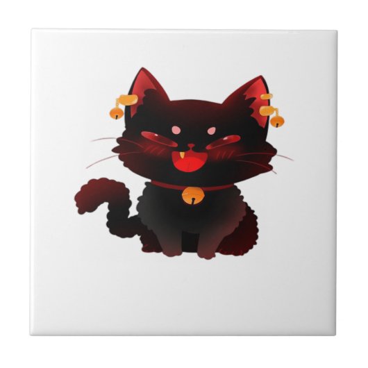 鈴付きのキュートでスプーキーな黒猫 クラシックTシャツ タイル (正面)
