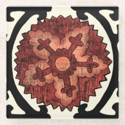 鈴谷スタイル装飾花柄 ガラスコースター (正面)