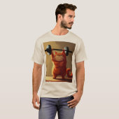 鉄の意志：重量を持ち上げる努力する赤い猫 Tシャツ (正面フル)