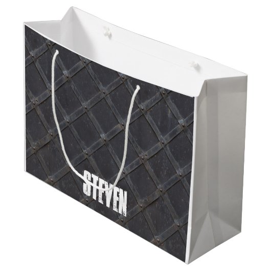 鉄パーソナライズされた金属ダイヤモンドパターン ラージペーパーバッグ (正面アングル)