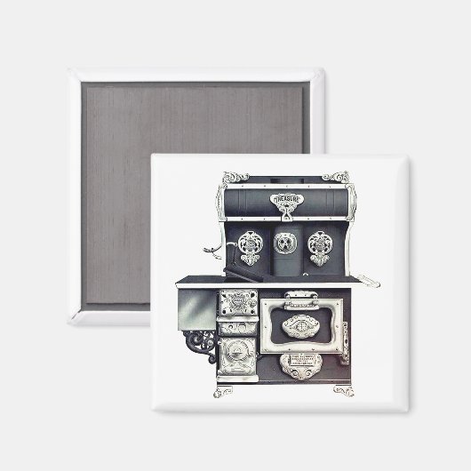 鉄ビクトリアン製のストーブを黒と銀で鋳造 マグネット (正面/裏面)