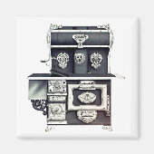 鉄ビクトリアン製のストーブを黒と銀で鋳造 マグネット (正面)