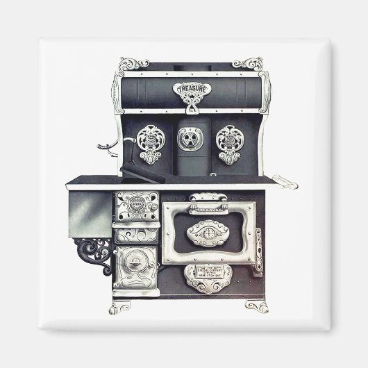 鉄ビクトリアン製のストーブを黒と銀で鋳造 マグネット (正面)