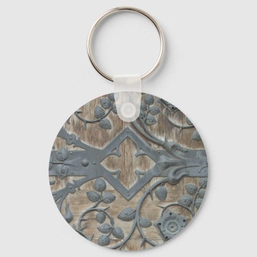 鉄中世の木製扉の錠 キーホルダー (正面)