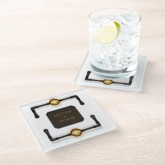 鉄保管とガス灯「Calm & Steam On」 ガラスコースター (アングル)