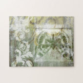 鉄工ゲート付き緑の蝶インセット ジグソーパズル (横)