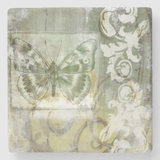 鉄工ゲート付き緑の蝶インセット ストーンコースター (正面)