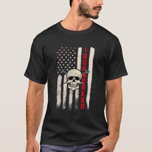 鉄工シャツギフト愛国的アメリカ国旗 Tシャツ (正面)