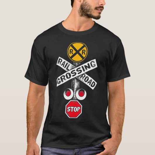 鉄道おもしろい横断サイン男性へギフト Tシャツ (正面)