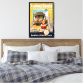 鉄道と海による日没ルートの旅行ポスター キャンバスプリント (インサイチュ (寝室))