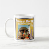 鉄道と海による日没ルートの旅行ポスター コーヒーマグカップ (左)