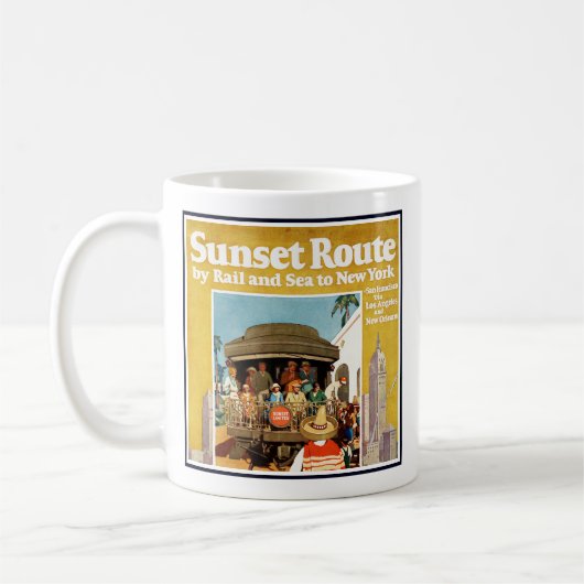 鉄道と海による日没ルートの旅行ポスター コーヒーマグカップ (左)