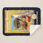 鉄道と海による日没ルートの旅行ポスター シェルパブランケット (正面(横))