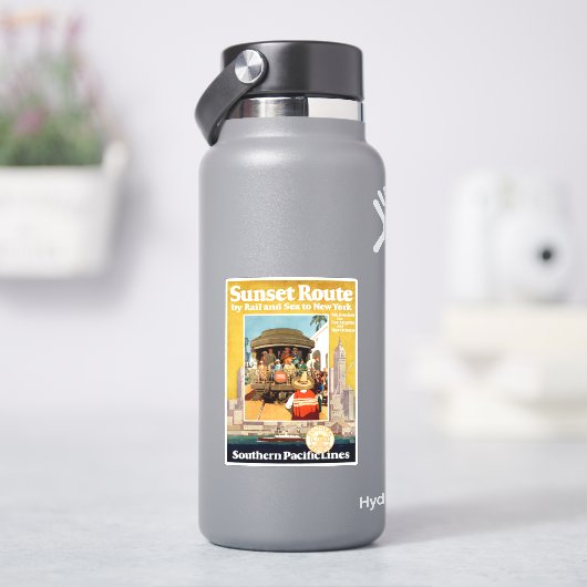 鉄道と海による日没ルートの旅行ポスター シール (HydroFlask)