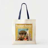 鉄道と海による日没ルートの旅行ポスター トートバッグ (正面)