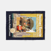 鉄道と海による日没ルートの旅行ポスター フリースブランケット (正面(横))
