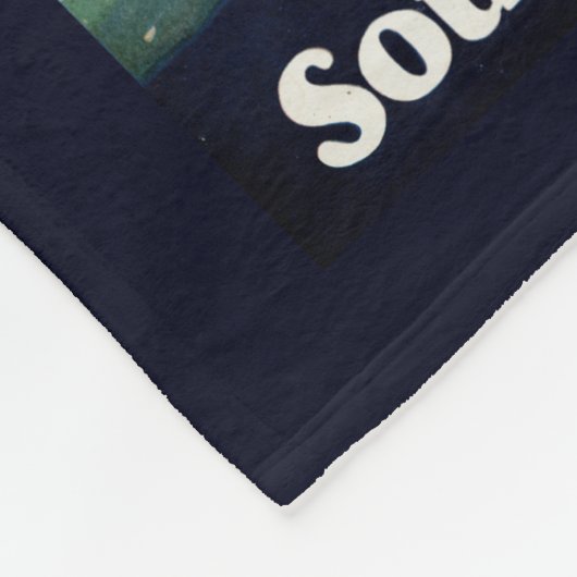 鉄道と海による日没ルートの旅行ポスター フリースブランケット (角)