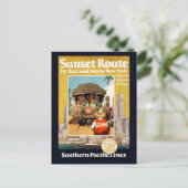 鉄道と海による日没ルートの旅行ポスター ポストカード (スタンド正面)