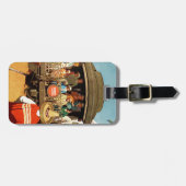 鉄道と海による日没ルートの旅行ポスター ラゲッジタグ (正面横)