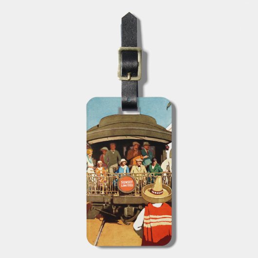 鉄道と海による日没ルートの旅行ポスター ラゲッジタグ (正面縦)