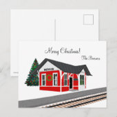 鉄道の列車の駅 メリークリスマス ホリデー シーズンポストカード (正面/裏面)