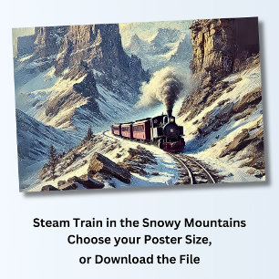 鉄道の雪山の蒸気列車 ポスター