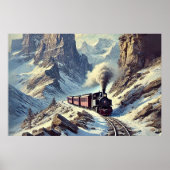 鉄道の雪山の蒸気列車 ポスター (正面)
