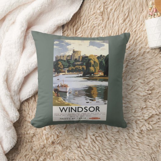鉄道のWindsorの城のテムズイギリスのポスター クッション (ブランケット)
