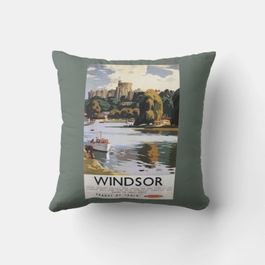 鉄道のWindsorの城のテムズイギリスのポスター クッション (裏面)