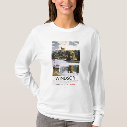 鉄道のWindsorの城のテムズイギリスのポスター Tシャツ (正面)