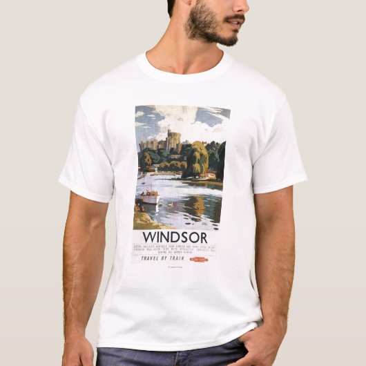 鉄道のWindsorの城のテムズイギリスのポスター Tシャツ (正面)