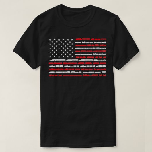 鉄道アメリカ国旗ヴィンテージ機関車 Tシャツ (デザイン正面)
