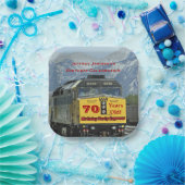 鉄道イエローエンジン70誕生日名 ペーパープレート (パーティー)