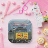 鉄道イエローエンジン70誕生日名 ペーパープレート (パーティー)