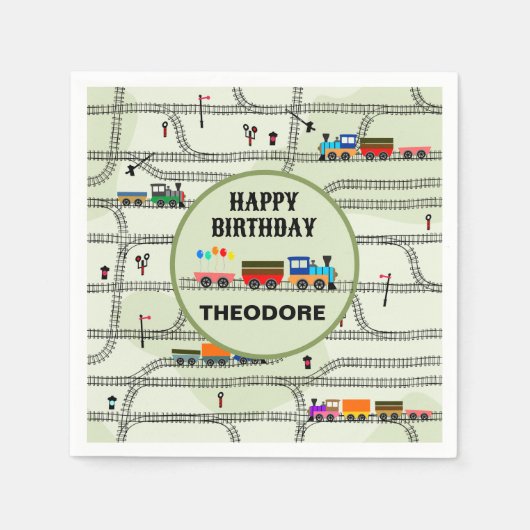 鉄道キッズトレイン&トラックペーパーナプキン スタンダードカクテルナプキン (正面)
