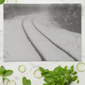 鉄道トラックウィンターフォグフォト キッチンタオル (折り畳み)