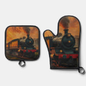 鉄道ビクトリアン旅行 – スチームパンク蒸気列車 鍋つかみ&鍋敷きセット (正面)