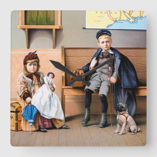 鉄道ポスター1898年 スクエア壁時計 (正面)