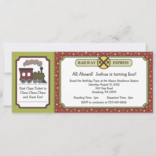 鉄道乗車券の招待-秋の秋のApple色 招待状 (正面)