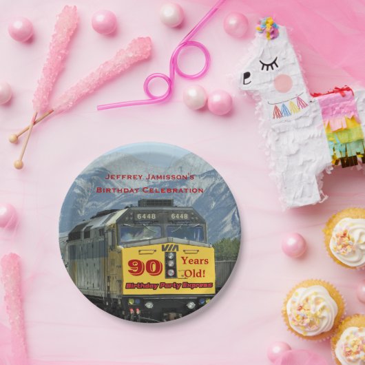 鉄道列車の紙皿、第90誕生日、カスタム ペーパープレート (パーティー)