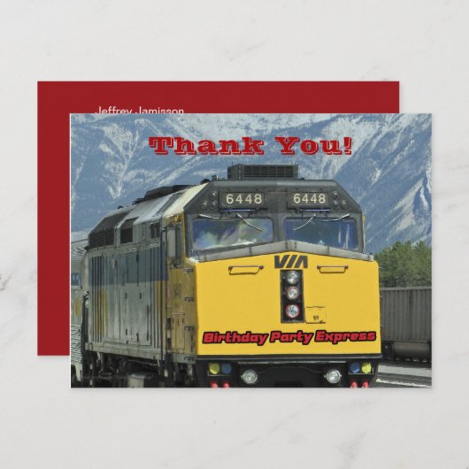 鉄道列車イエローエンジンサンキュー誕生日 ポストカード (正面/裏面)