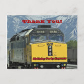 鉄道列車イエローエンジンサンキュー誕生日 ポストカード (正面)