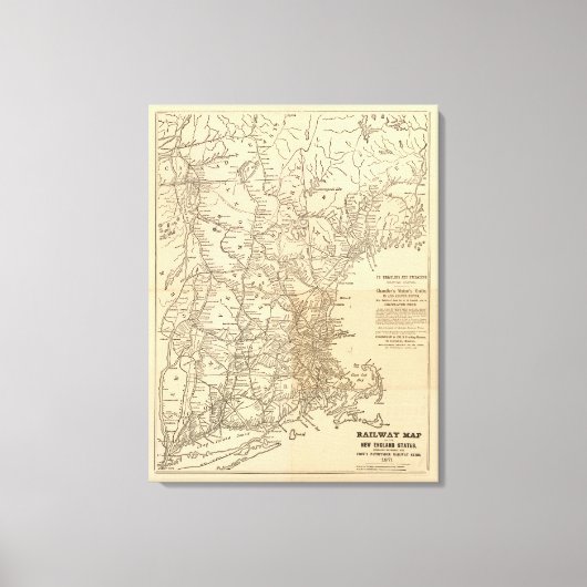 鉄道地図ニューイングランド州 キャンバスプリント (正面)