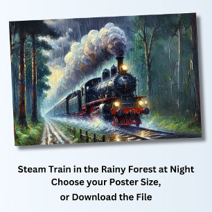 鉄道夜雨の森の蒸気列車 ポスター