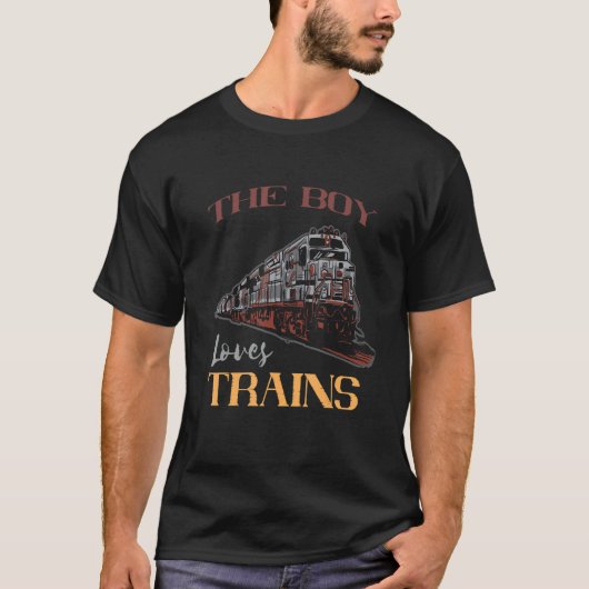 鉄道少年は列車駅スチームLocを愛する Tシャツ (正面)