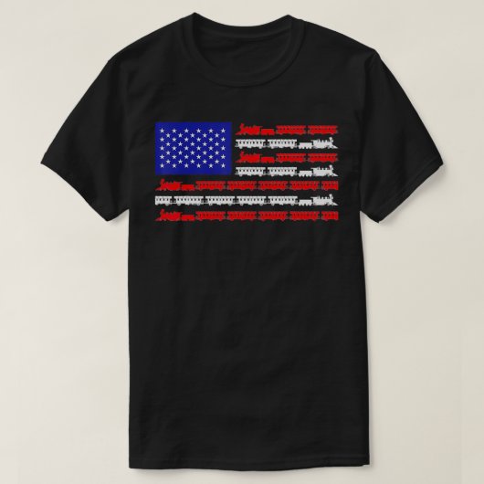 鉄道愛好家をモデルにしたアメリカ国旗のホー列車 Tシャツ (デザイン正面)
