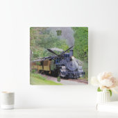 鉄道愛好家用蒸気機関ファインアート スクエア壁時計 (ホーム)