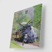鉄道愛好家用蒸気機関ファインアート スクエア壁時計 (傾斜)