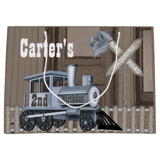 鉄道素朴踏切2回目の誕生日パーティー ラージペーパーバッグ (正面)