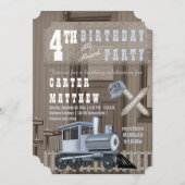鉄道素朴踏切4歳の誕生日パーティー 招待状 (正面/裏面)
